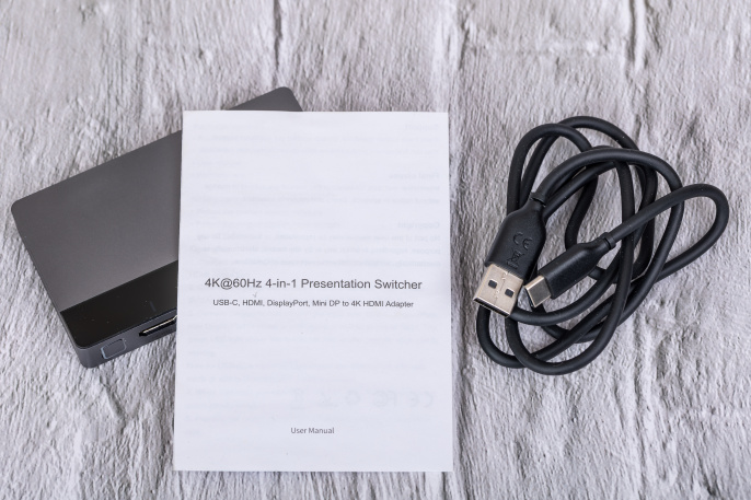 Переключатель CABLETIME CB00G (CT-PS41-GB1) 4-в-1, Mini DP / DP / HDMI / Type-C, 4K@60 Гц, 15 м, подсветка, космический серый