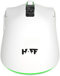 Мышь HAFF NovaPulse (MS-GM200WR) (беспроводная: радио+BT+USB, 6 клавиш, RGB-подсветка, сенсор PixArt PAW3311, DPI: 12000, аккумулятор 400mAh, кабель 1.6 м плетеный TypeC, 78gr, цвет: черный/серый)
