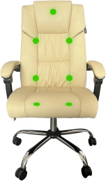 Кресло Cactus CS-CHR-OC04M-WT с вибромассажем, экокожа, до 120кг, слоновая кость