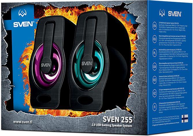 Колонки Sven 255,  2.0,  черный [sv-020149]