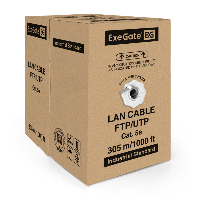 Кабель ExeGate UTP4-C5E-CCA-P24-IN-PVC-GY-305 UTP 4 пары кат.5e CCA, многожильный, 305м, серый, PVC EX205293RUS