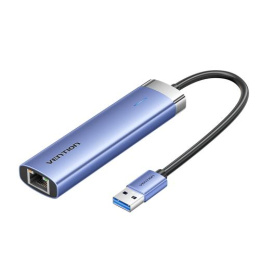 Сетевой адаптер Vention USB 3.0 M/Gigabit Ethernet RJ45+OTG хаб 3xUSB Синий - 0.15м. TGFSB