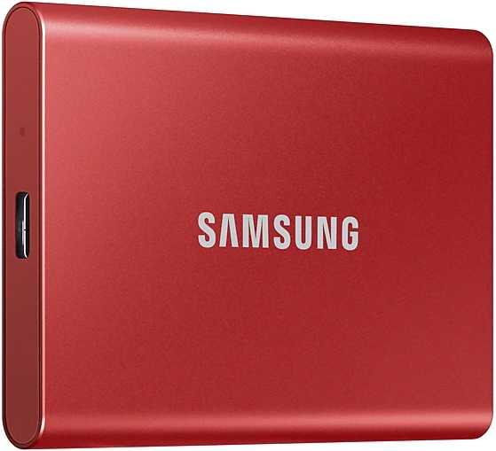 2ТБ Внешний диск SSD Samsung T7 MU-PC2T0R/WW, USB-C, запись - 1000МБ/с, чтение - 1050МБ/с, красный