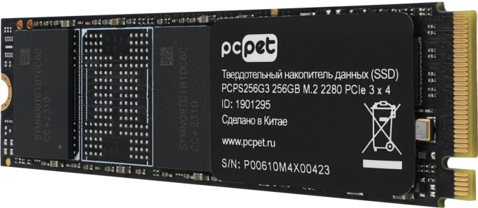 SSD накопитель PC PET PCPS256G3 256ГБ, M.2 2280, PCIe 3.0 x4, NVMe, M.2, oem