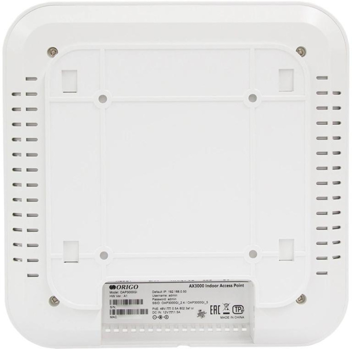 Точка доступа ORIGO OAP3000GI, AX3000, 2.4/5ГГц, 2xRJ45, белый [oap3000gi/a1a]