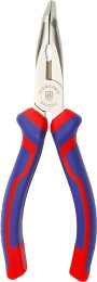 Плоскогубцы WorkPro WP231042 160мм удлиненные изогнутые, материал: углеродистая сталь, кованая углеродистая сталь с покрытием Ni-Fe для долговечности, удобные двухкомпонентные рукоятки, обтекаемый дизайн с надежным захватом губок с насечкой и накаткой