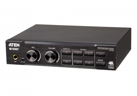ATEN VP1421-AT-G Коммутатор презентационный, 4x вх.видео:2xHDMI+HDDB15+HDBaseT;3 вх.аудио:2xстерео MINIJACK VGA+HDMI , 2x вых.видео: HDMI+HDBaseT;2 вых.аудио:несбалансир. 3-контакн.клемма+TOSLINK, макс.разр. HDMI 4096x2160 4:4:4 60Hz/VGA 1920x1200