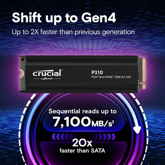 Накопитель SSD M.2 2280 M PCI Express 4.0 x4 Crucial 1Tb P310 CT1000P310SSD5 7100/6000 MBps QLC
