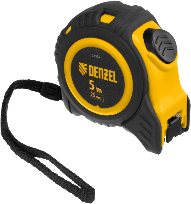 Рулетка строительная Denzel 31552 дл.полотна 5м изм.шкала в см зацеп простой черный/желтый
