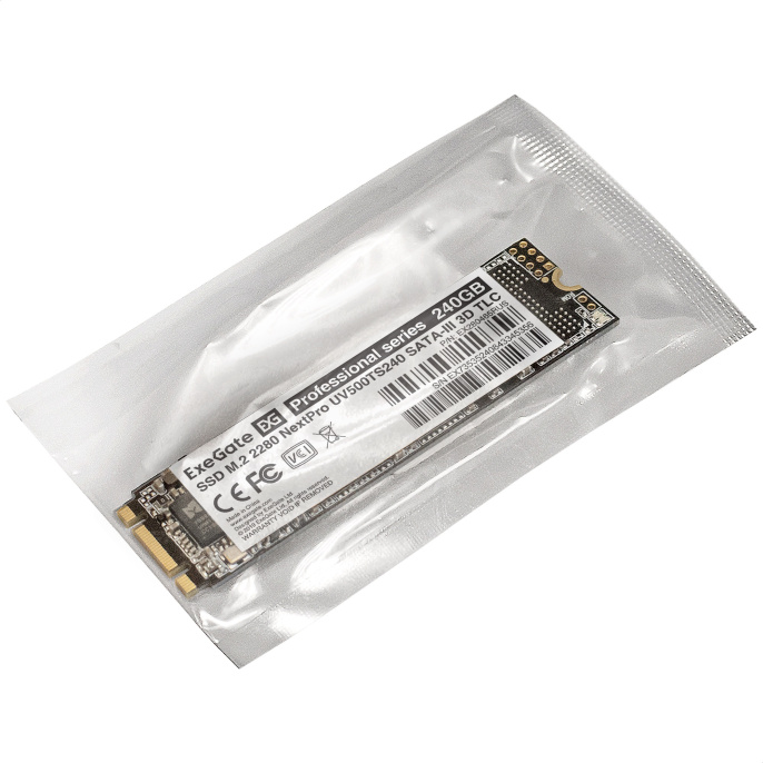 Накопитель SSD M.2 2280 SATA 240GB ExeGate NextPro M2UV500TS240 (SATA-III, 22x80mm, 3D TLC) EX280465RUS