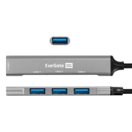 USB-Хаб (концентратор) 4-в-1 ExeGate DUB-3213C (кабель-адаптер USB3.0 Type-C --> 3xUSB2.0, 1xUSB3.0, Plug&Play, серебристый) EX298168RUS