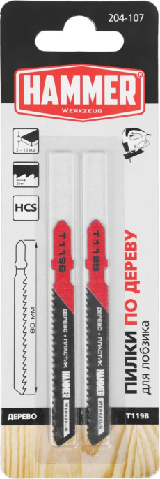 Набор пилок Hammer Flex JG WD-PL T119B,  по дереву, 54мм,  2 - 2 мм,  2шт [204-107]