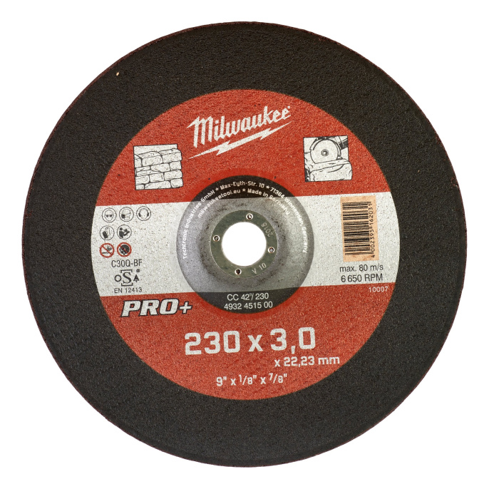Диск отрезной Milwaukee PRO+ CC42 230х3 4932451500 по камню, внутренний диаметр диска: 22.2мм