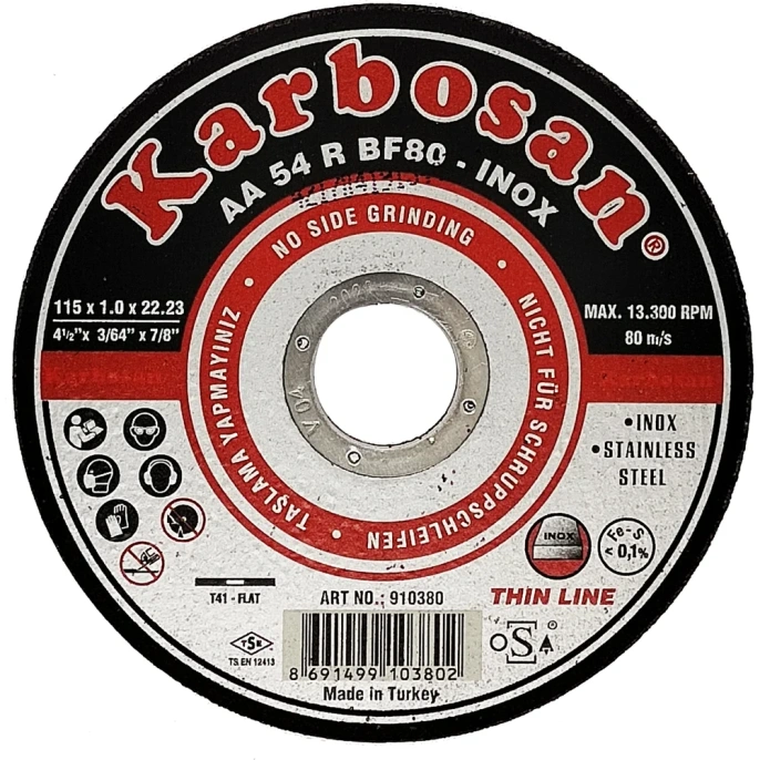 Диск отрезной по нержавеющей стали 115х1х22 мм INOX Karbosan KAR-910380