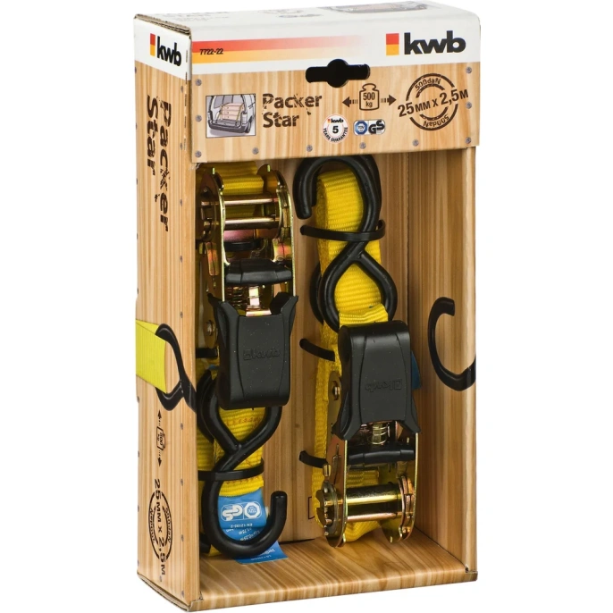 Стяжной ремень с двумя крючками, 2.5м, 2 шт. KWB 7722-22