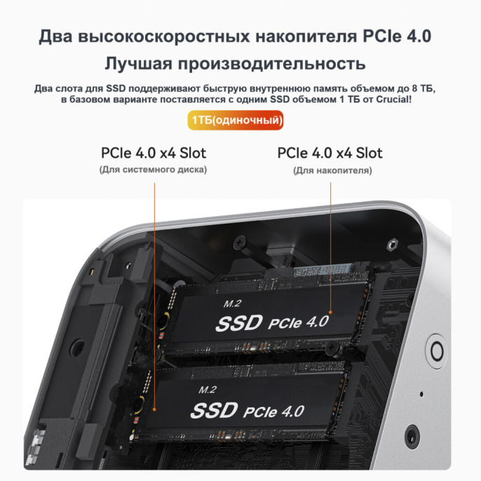 Мини-компьютер Beelink SER9 AMD Ryzen AI 9 HX 370, RAM 32 ГБ, SSD 1000 ГБ, AMD Radeon 890M, серебристый BL/Ryzen_AI_9HX370,32/1TB/Milky Grey