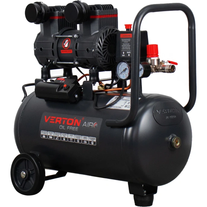 Компрессор VERTON air ac-24/260 230 В, 50 Гц, безмасляный, 260 л/м, 24л, 8б, 1,5 кВт, 2850 об/мин, рапид/быстросъем 01.13824.13923