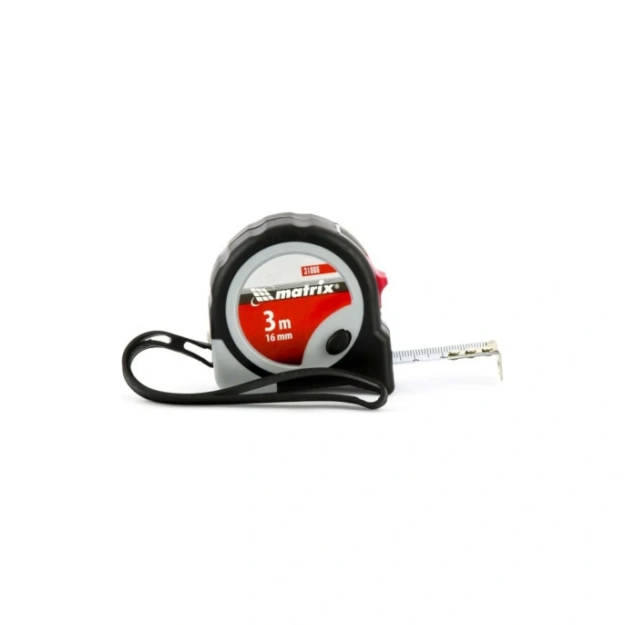 Рулетка MATRIX Continuous fixation, 3 м х 16 мм, обрезиненный корпус, плавная фиксация// 31086