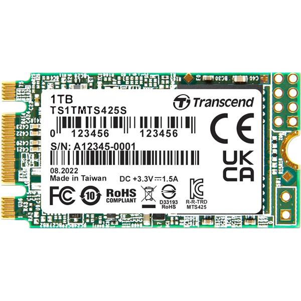 Твердотельный накопитель Transcend SSD 425S, 1000GB, M.2 22x42mm , SATA3, 3D TLC, R/W 550/500MB/s, IOPs 55 000/72 000, TBW 360, DWPD 0.3 12 мес. TS1TMTS425S