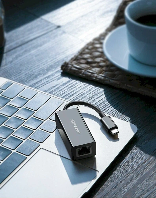 Адаптер UGREEN US236 (50307) USB-C 3.1 GEN1 Male to 10/100/1000Mbps Ethernet Adapter. Цвет: черный