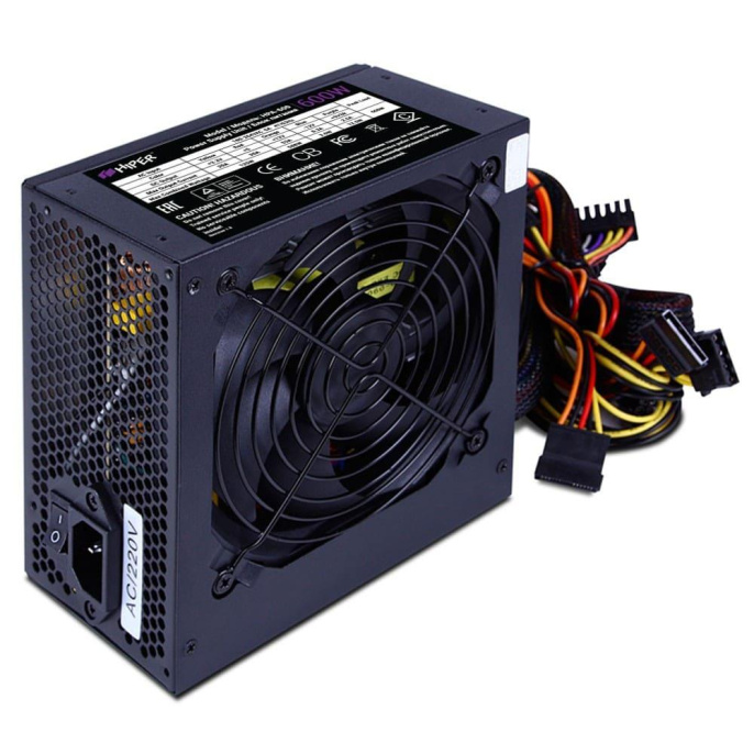 блок питания для ПК 600 Ватт/ Power Supply HIPER HPA-600 ATX 2.31, 600W, Active PFC, 80Plus, 120mm fan, black BOX