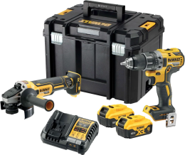 Набор электроинструмента Dewalt DCK2020P2T, 18 В: ударная дрель-шуруповерт DCD791 и угловая шлифмашина DCG405, с 2 АКБ 5 Ач и ЗУ, в кейсе TSTAK, DCK2020P2T-QW