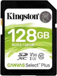 Карта памяти SDXC UHS-I U3 Kingston Canvas Select Plus 128 ГБ, 100 МБ/с, Class 10, SDS2/128GB, 1 шт., без адаптера