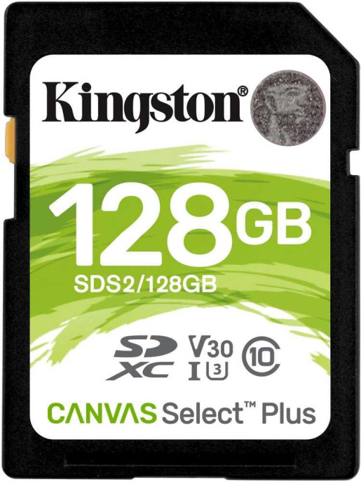 Карта памяти SDXC UHS-I U3 Kingston Canvas Select Plus 128 ГБ, 100 МБ/с, Class 10, SDS2/128GB, 1 шт., без адаптера