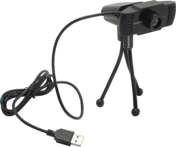 Веб-камера ExeGate BusinessPro C922 HD Tripod (1.3Мп, 1280х720, 720P, 30fps, ручной фокус, штатив Flex в комплекте, 4-линзовый объектив, микрофон с шумоподавлением, универсальное крепление, USB, кабель 1,5 м, Windows® 7/8/10/11, Mac OS 10.6 и выше, Chrome