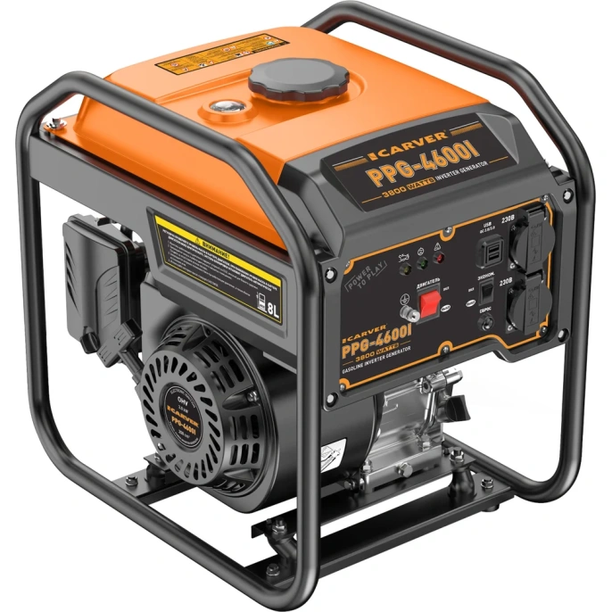 Генератор CARVER PPG-4600I инверторный (3,5/3,8 кВт, 220В, 2 розетки, USB) 01.020.00055