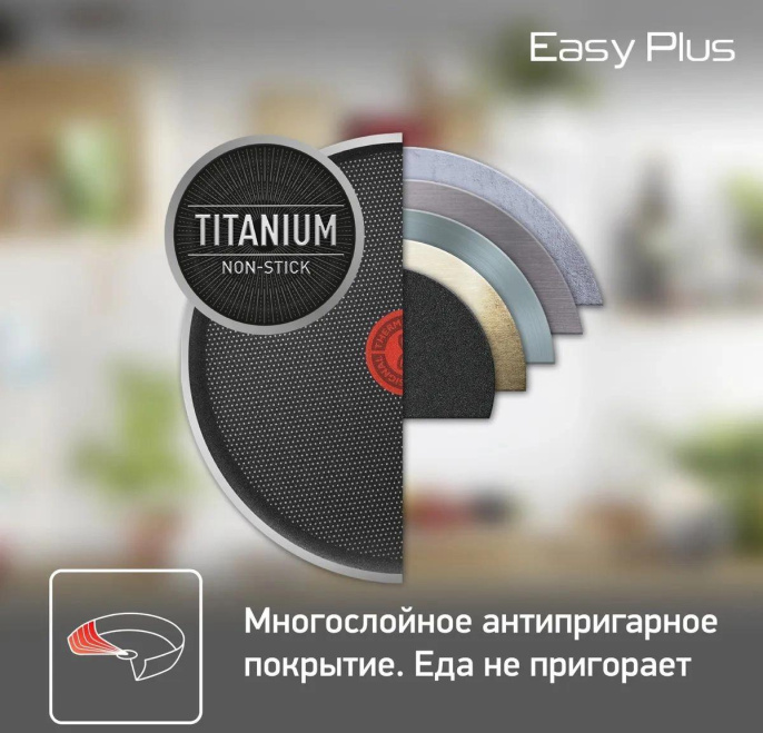 Сковорода ВОК WOK Tefal Easy Plus 4237628 круглая 28см ручка несъемная без крышки черный 9100054099