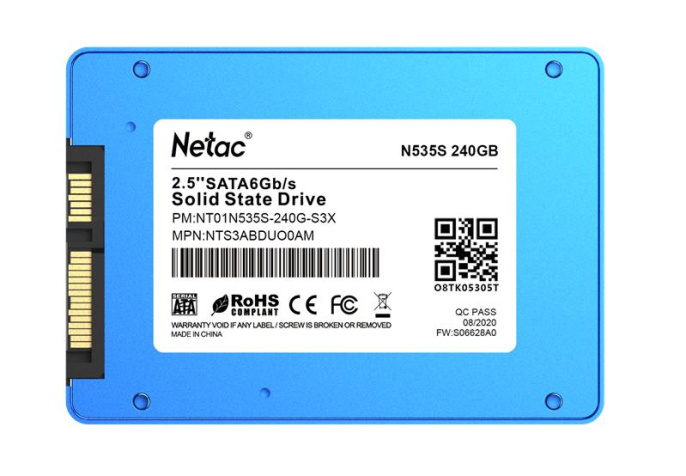 Накопитель SSD NETAC 240Gb N535S Series 2.5", SATA-III, R/W 540/490MB/s, TLC, 140TBW, OEM NT01N535S-240G-S3X