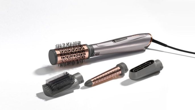 Фен-щетка BaByliss AS136E (1000 Вт, питание: сеть, ионизация, 2 температурных режима, подача холодного воздуха, насадки: концентратор, плойка, круглая насадка с мягкой щетиной, насадка для придания объема (50 мм), шнур: 2.5 м, цвет: сиреневый)