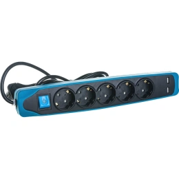 Electraline Удлинитель 5Р+2USB с выключателем 3x1-2М с заземлением силикон черно-синий 62157