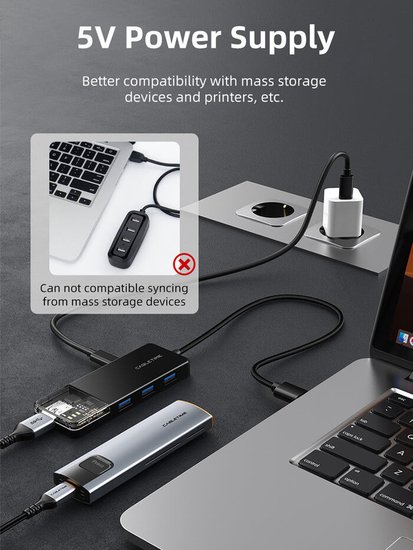 Концентратор  CABLETIME CB01B (CT-HUBT1-PB) 4 порта, 5Gbps, 0.15 м, с блоком питания, USB-хаб для ноутбука и ПК
