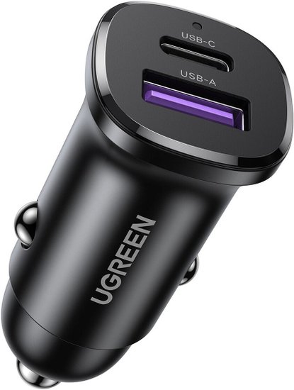 Автомобильное зарядное устройство UGREEN EC305 25845 USB-C PD+USB-A QC 30W Fast Car Charger с чехлом. Цвет: черный (25845_)