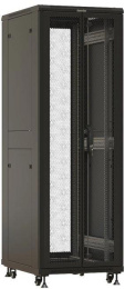 Шкаф серверный Hyperline TTBR-4261-DD-RAL9004 напольный 42U 600x1000мм пер.дв.перфор.2ств. задн.дв.перфор.2-хст. 2 бок.пан. направл.под закл.гайки 800кг черный 910мм 122.2кг 2055мм IP20 сталь