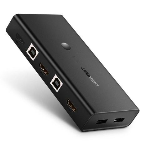 Переключатель UGREEN CM200 50744 HDMI Switch Box 2 In 1 Out KVM Switching. Цвет: черный