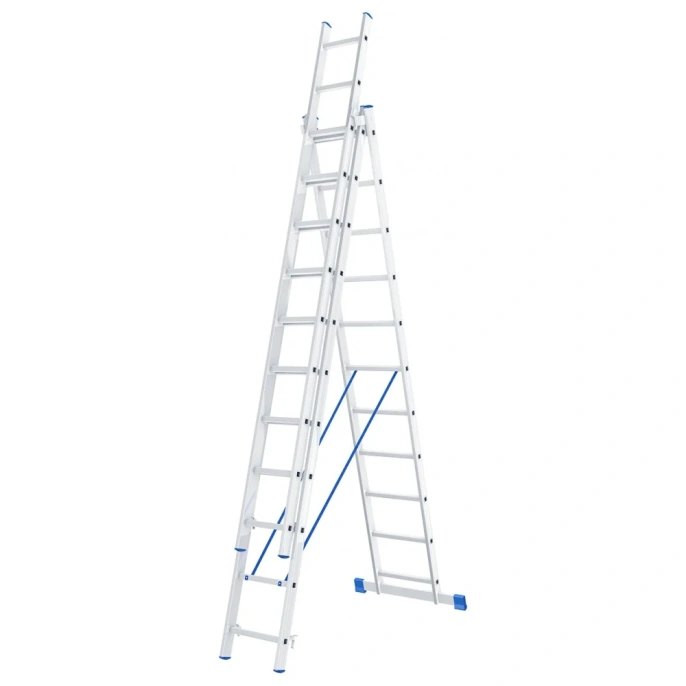 Алюминиевая трехсекционная лестница СИБРТЕХ 3х11 ступеней 97821