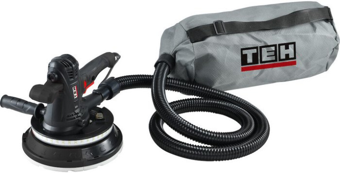 Шлифмашина для стен и потолков TEH TS22513 (мощность: 1280 Вт, 1400-2600 об/мин, диаметр шлифплатформы: 215 мм, регулировка оборотов, подсветка, мешок для сбора пыли)