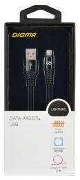 Кабель Digma Lightning m - USB m , 2м, 2A, черный [light-2m-braided-blk]