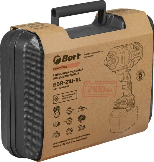 ГАЙКОВЕРТ АККУМУЛЯТОРНЫЙ BORT BSR-21U-XL 2100НМ; БЕЗ АКБ И ЗУ [93418644] { 2100 Нм, 0-2700 об/мин, акб Li-Ion, аккумуляторная система Makita 18V LXT 18 В, вес 4.5 кг }