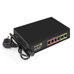 Коммутатор неуправляемый ExeGate EDGS-1006D.4PoE-65W 6-портовый гигабитный UTP 10/100/1000 Base-T: 4 порта IEEE 802.3af PoE , мощность PoE: 15,4W, суммарно 65W, 2 порта RJ45 uplink, настенный/настольный, металлический корпус EX299022RUS