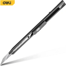Технический нож DELI 9мм DL007H металлический корпус, угол лезвия 30 град, сталь SK5 177531