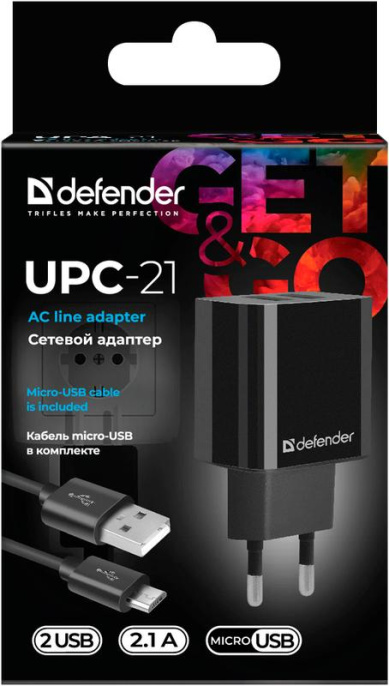 Адаптер питания UPC-21 5V/2.1A 2XUSB 83581 DEFENDER