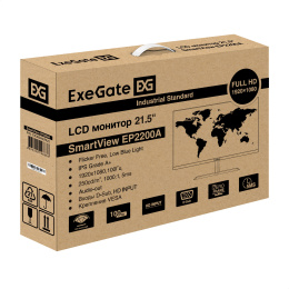 Монитор 21.5" 100 Гц ExeGate SmartView EP2200A IPS LED Grade A+, FHD, 1920x1080@100Гц, 16:9, 250cd/m2, 1000:1, 178°/178°, 5ms, D-Sub, HDMI, audio-out, Flicker-free, Low Blue Light, кабель HDMI 1.5м, VESA, регулировка наклона tilt , EX300460RUS