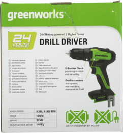 Дрель-шуруповерт Greenworks GD24DD35 аккум. патрон:быстрозажимной 3704007