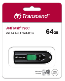 Флешка USB Type-C Transcend Jetflash 790C 64ГБ, USB3.0, черный [ts64gjf790c]