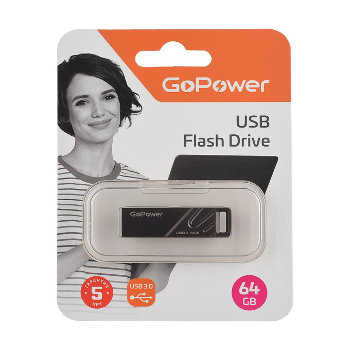 Флеш-накопитель GoPower TITAN 64GB USB3.0 металл черный графит 1/50/1000 00-00025967
