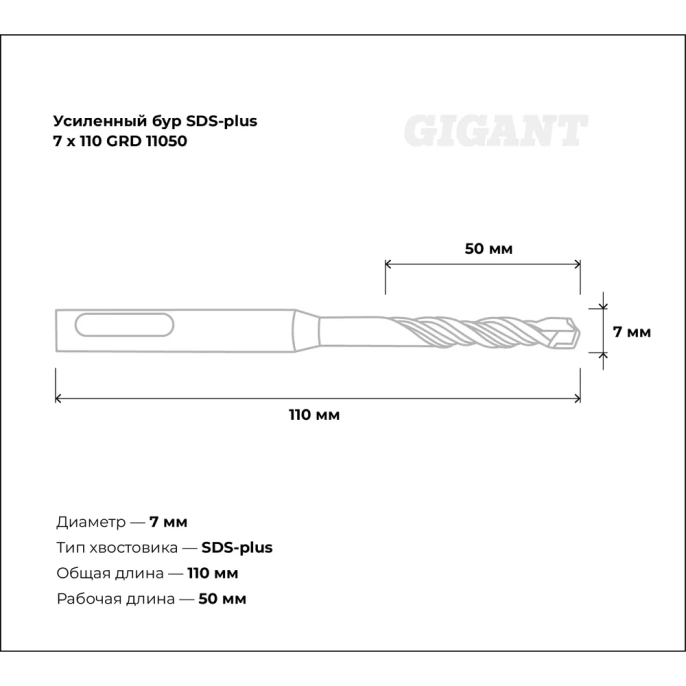 Бур усиленный SDS-plus (7x110 мм) Gigant GRD 11050